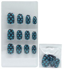 24 Faux ongles noirs & bleu turquoise légèrement pailleté - forts et résilients