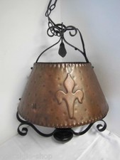 60er 70er Billard Tresenlampe Lampe à Suspension Plafonnier Cuivre Forge Lily