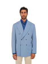 Manteau Sport Double Boutonné Isaia Bleu En Cachemire & Vicuna Pérou 44 US 54 EU