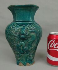 Antique Chinese Porcelain Blue Pottery Ware Vase Ming Style Dragon Decor 19th C.