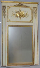 Grand Trumeau Louis XVI En Bois Laqué Vert Beige Et Bois Doré Allégorie Musique