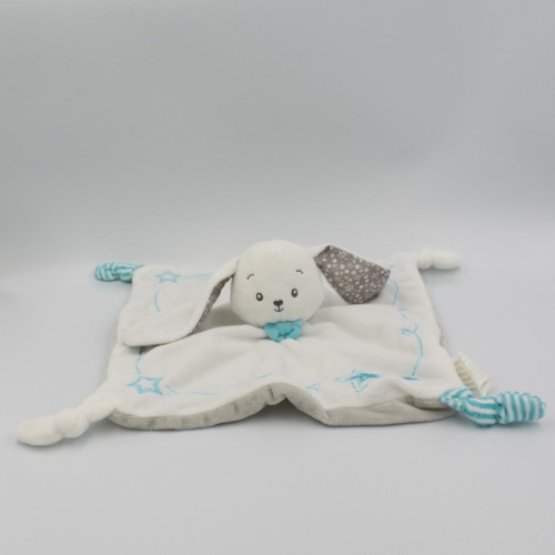Doudou plat lapin blanc bleu