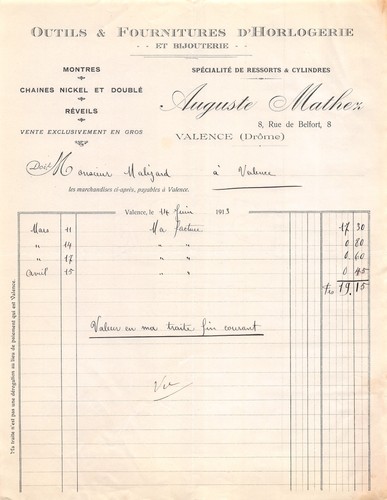 Facture 1913 outils - ,