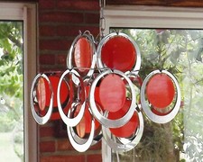 SUSPENSION LUSTRE VINTAGE POP EN METAL ET PLASTIQUE ORANGE ANNEES 1970