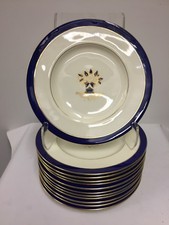 Set of Twelve Antique English Porcelain Blue and Cream Lunch Plates, Circa 1900