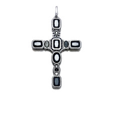 PENDENTIF CROIX ARGENT STERLING 925  PIERRE NOIR CARRE ZIRCONE SYMBILISME ✝️