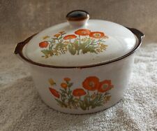 vintage pot petite marmite cassolette avec couvercle grès émaillé motif fleurs