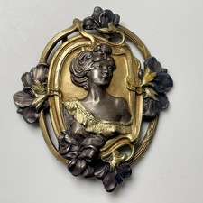 Ancien boucle ceinture Laiton Doré Art Nouveau Violettes Antique Belt Buckle