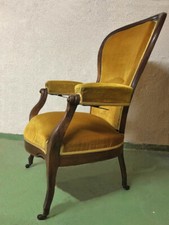 FAUTEUIL VOLTAIRE en noyer ancien à crémaillère avec 4 roulettes