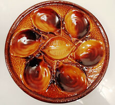 2 assiettes à huitre en barbotine marron - Saint Clément - Diam 25.5 - vintage