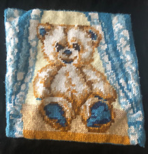 Vintage French Teddy Bear Hand Needlepoint Cushion Cover Nursery Decor Gift