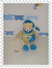 A  - Doudou Peluche  Ours Arlequin Joker Bleu Beige Vert Mouchoir  Baby Nat