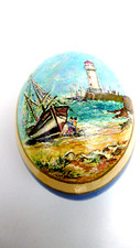 oeuf d'autruche peint barque et phare signé durand