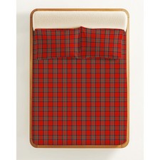 Ensemble de draps écossais rouges - Parure de lit d'hiver 100 % coton naturel - 