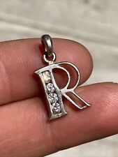 Ancien Pendentif En Argent Massif 925 Zirconium Lettre « R »