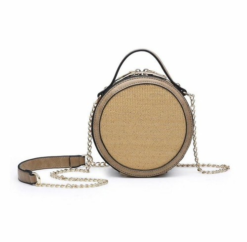 Round straw crossbody taupe - round,