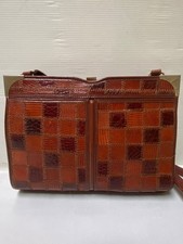 Sac ancien cuir marron fauve patchwork reptile VINTAGE 70s rétro chic