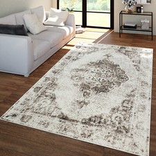 Tapis De Salon Vintage Oriental Moderne Poils Ras En Beige Crème