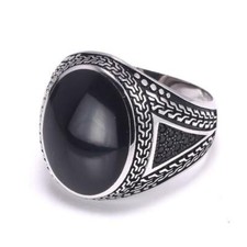 Bague pierre homme argent massif 925 pas cher marron noir tendance César