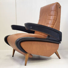 FAUTEUIL ITALIEN VINTAGE 1950 SKAI MARRON & NOIR DLG MARCO ZANUSO 50S ROCKABILLY