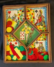 Jeux de Nain Jaune Vintage, boîte et casiers Bois, jetons plastique