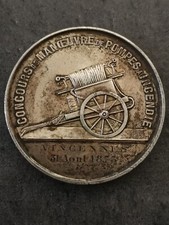 MEDAILLE ARGENT POMPIER 144g 1873 CONCOURS DE MANOEUVRE DE POMPE A INCENDIE 69mm