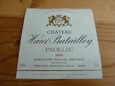 étiquette vin chateau Haut Batailley 1986 Pauillac grand cru classé wine label