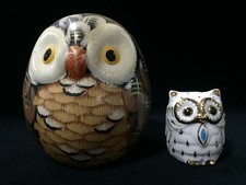 Z1468 Japonais Chouette Statue Vintage Okimono Tirelire Intérieur Décoration 2pc