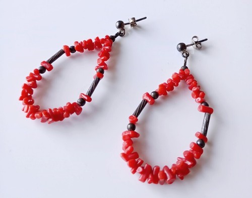 Boucle oreille corail - boucle, en