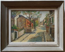 Tableau Huile sur toile moderne rue du Lapin Agile à Montmartre signé Bourbon.