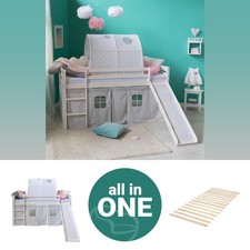 Lit superposé enfant 90x200 toboggan lit mezzanine sommier à lattes Homestyle4u