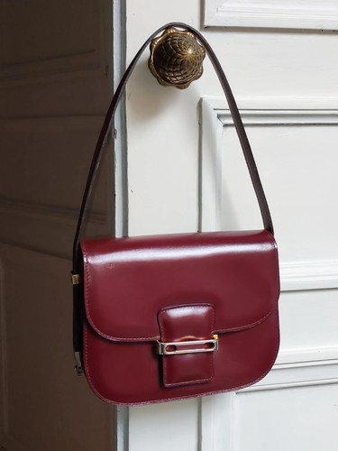 Sac cuir bordeaux vintage - sac, en