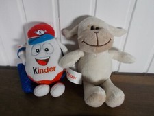  2 Peluches Doudou œuf sac à dos et mouton beige KINDER FERRERO 24 cm 