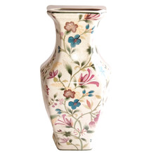 Vase Hexagonal Porcelaine de Chine craquelé Hauteur 35 cm Décor de Fleurs