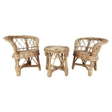 Mini  Salon de Jardin 2 Fauteuils et 1 Table en Rotin Osier  Rattan Wicker Chair