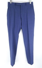 Pantalon Homme SUITSUPPLY Washington UK38R Bleu Carreauté Doublé Plissé En Laine
