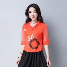 Femme Coton Lin Haut Ethnique Rétro Tang Costume Chinois Qipao Chemisier Hanfu