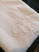 Antique French Linen Trousseau Sheet. Monogram. Slubby,very long