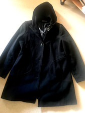 manteau laine femme Kiabi noir a capuche parfait etat