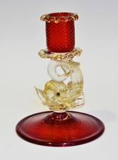 Bougeoir Murano Couleur Rubis Paillons d’Or Dauphin