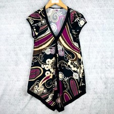 Patrice Bréal Tunique Femme 3 Noir Multi Paisley Col V Asymétrique Mancherons