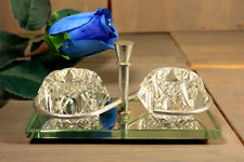 Ancien Poivrière Salière Set Saleron en Cristal Taillé Main de Lorraine Art Déco