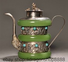 5.6 "Chine argent émeraude Feng Shui Dragon théière de vin de bête"