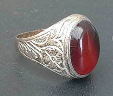 Bague de Princesse Touareg Argent Thaler Gravé fleurs Cabochon Cornaline Afrique