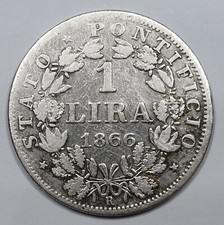 Monnaie Argent, 1 Lira 1866 R - Pius IX (large bust) - VATICAN