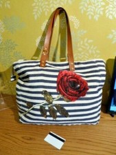 Grand sac cabas souple tissu coton rayures marin rose sequins - TRES BON ETAT