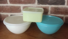 TUPPERWARE VINTAGE lot de 2 grands bols frigo et une boite coins arrondis pastel
