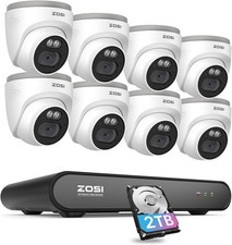 ZOSI 2.5K Kit Camera Surveillance PoE Dôme, 8CH 5MP NVR 2TB HDD avec 8 Caméras