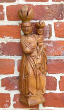 STATUE SCULPTURE SAINTE VIERGE MARIE ET ENFANT JESUS EN BOIS BAS RELIEF VIRGIN
