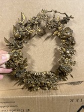 Ancien Ornement De Meuble Couronne De Fleur Laiton Deco Vintage 